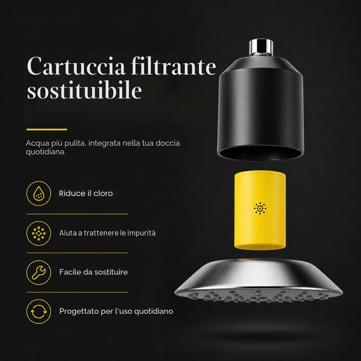 Afina Soffione doccia filtrato | Doccia ad alta pressione - Riduce prurito secco, forfora e eczema, migliorando pelle, capelli e unghie (nickel)