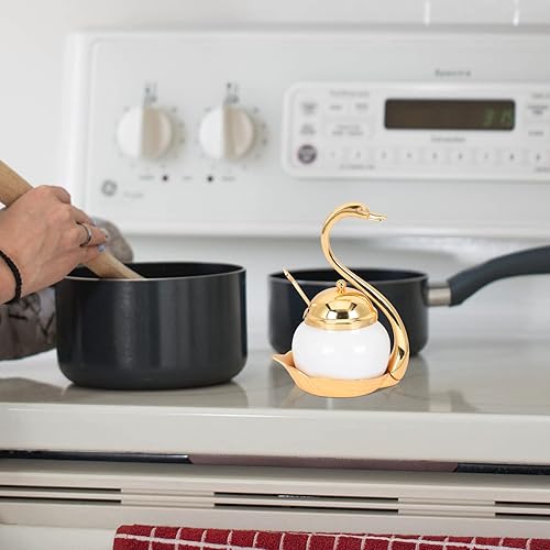 Miniatura 3 de Hemoton Contenedor de condimentos para condimentos, tarro de vidrio, estante de cisne con sal, azucarero y pimienta, organizador de almacenamiento