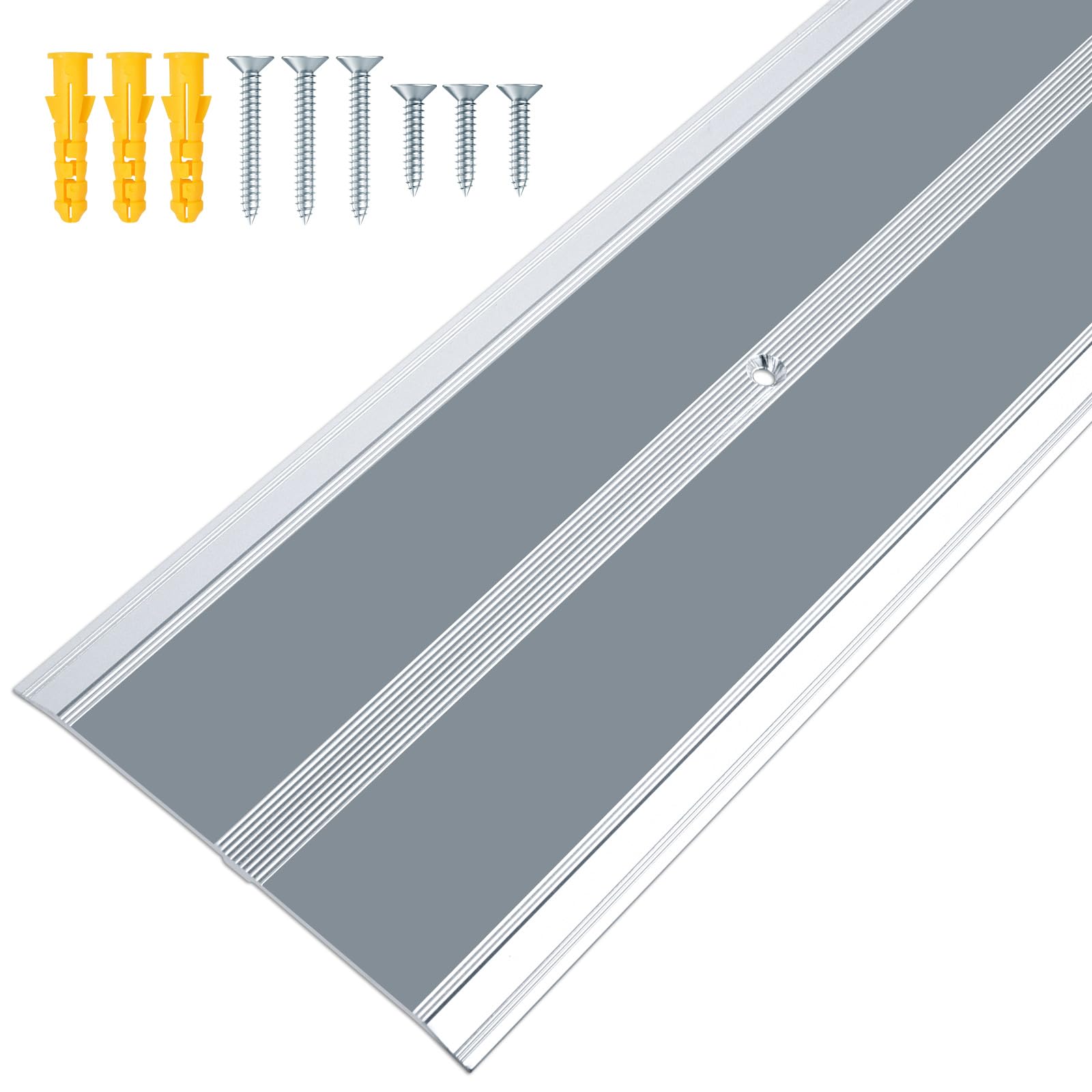 Jiekayi Aluminum Metal Door Threshold, Floor Transition Strip, 36'' L x 4'' W x 0.1'' H, Flat-Profile Threshold, Flooring Gaps Carpet Vinyl Wood, Stylish Doorway Transition Draft Protection (Gray) — image 1