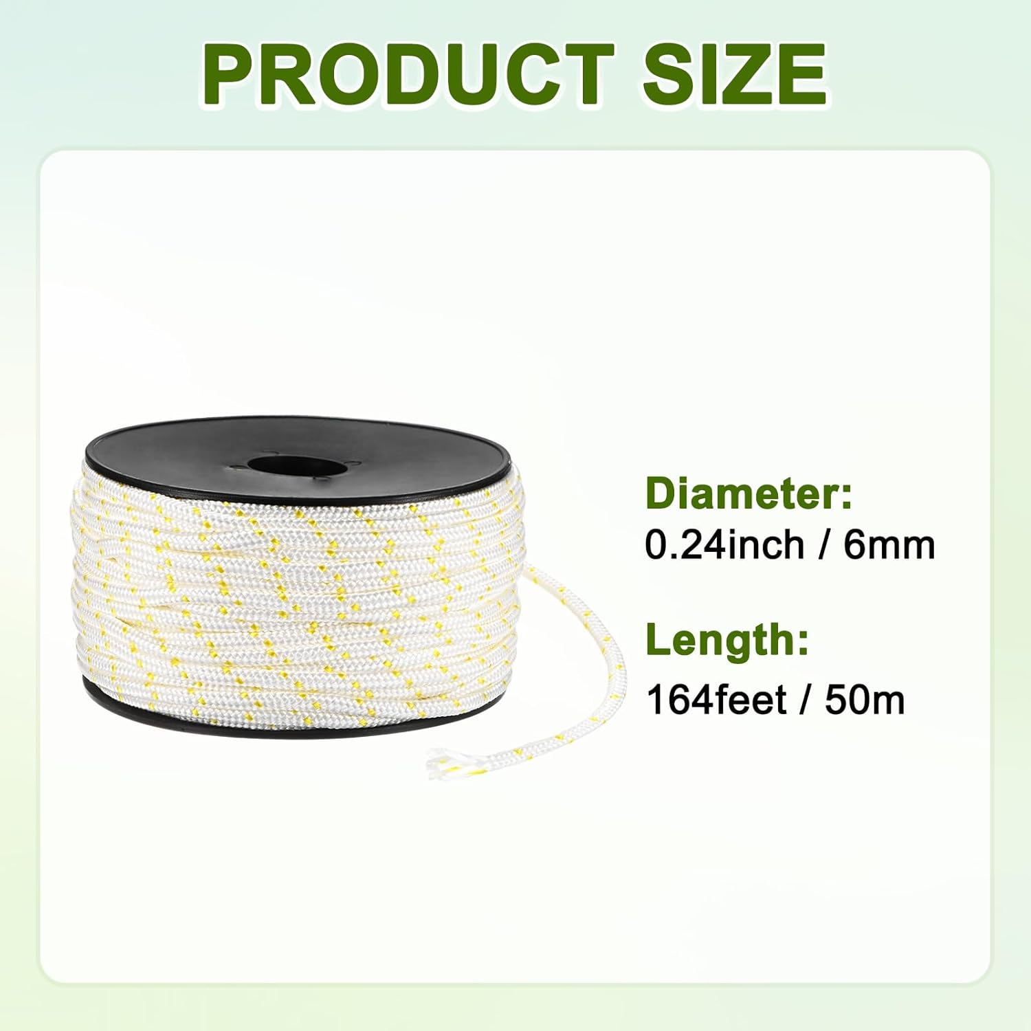 Recoil Starter Rope Pull Cord 6mm 50m Pull Starter Rope Nylon Pull Cord Pull Starter Rope for Mower/Chain Saw/Trimmer/Brush Cutter [White Yellow]