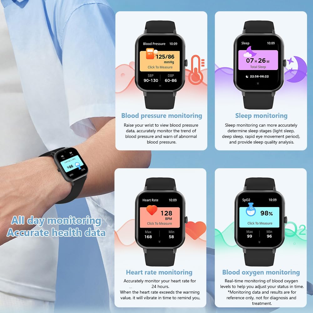 flintronic Smartwatch Women Men 1.83 Inch HD Smart Watch with Phone Function, Waterproof Fitness Watch with SpO2/Blood Pressure/Heart Rate Monitor/Sleep Monitor, Multi Sports Modes Pedometer for Android iOS - 4