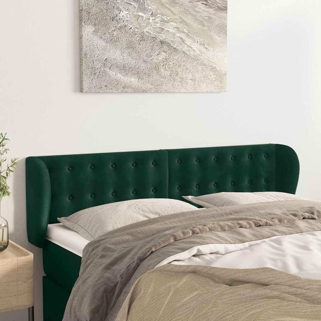 vidaXL Tête de lit avec Oreilles Vert foncé 147x23x78/88 cm Velours