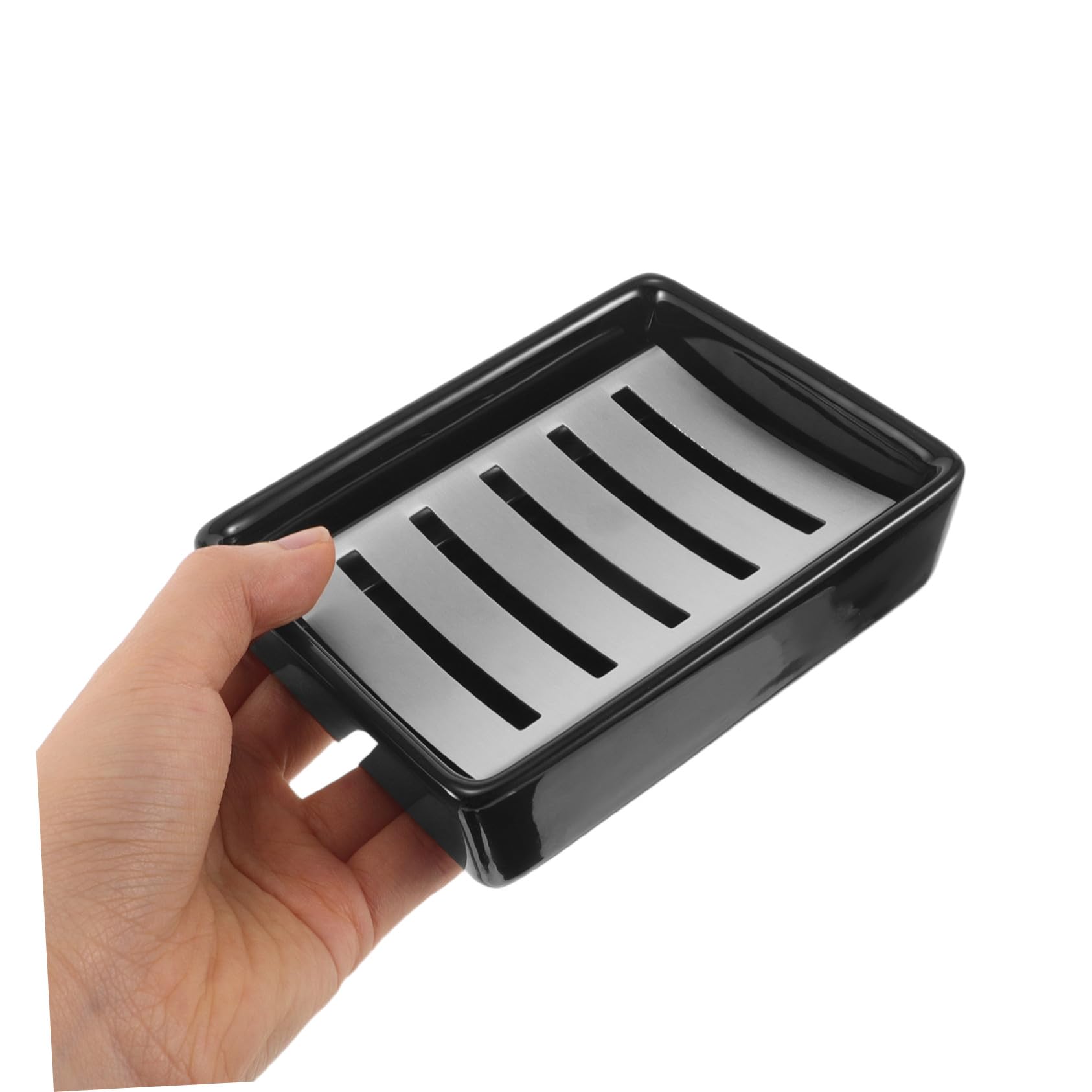 Jabonera de Baño Rectangular de Doble Capa Drenaje, de Cerámica y Acero Inoxidable para Jabón, Diseño Elegante y Autocontenida