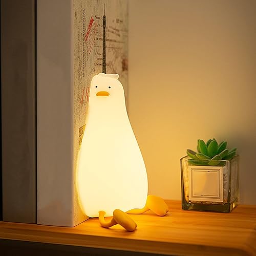 Luz nocturna de pato plana LED para niños bonita luz de silicona de pato regulable lámpara de noche con temporizador luz nocturna de animales