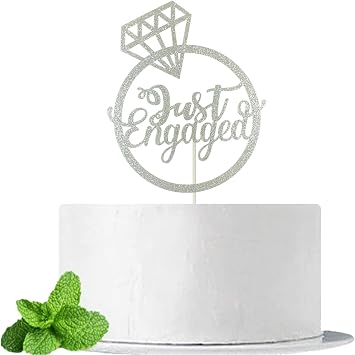 JIEEIN Just Engaged Cake Topper, Were Engaged Cake Pick Engagement Party Decorations, Bridal Engagement Wedding Cupcake Decoration Party Supplies, Double Sided Silver Glitter