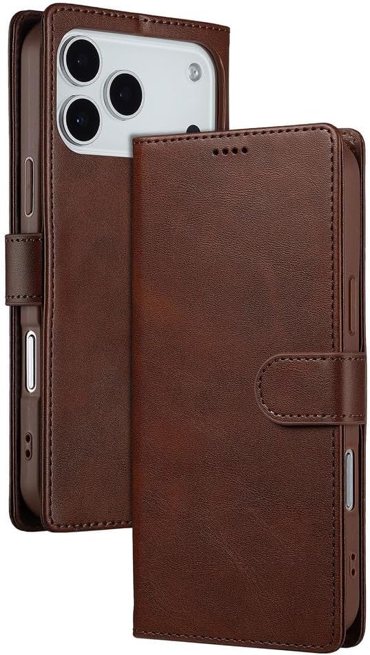 Wallet Case for iPhone 17 Pro Max/17 Pro/Air/17, Magnetic Flip Full Coverage Protection Kickstand Credit Card Holder Leather Folio Retro Cover(Brown,17 Pro Max)