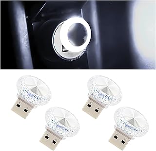 Hovom 4PCS USB LED Car Interior Atmosphere Lamp, Portable Mini Car LED Night Light Decoration, Plug-in USB Automotive Ambient Lighting Kit, Universal for Cars SUVs Trucks RVs (White)