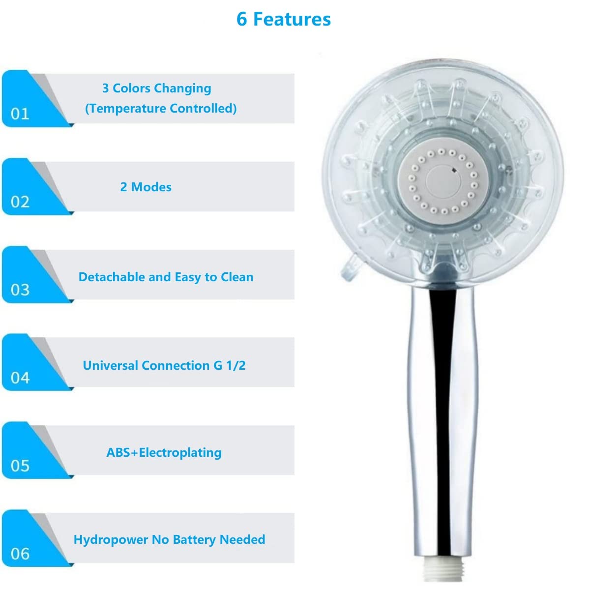 Pommeau De Douche LED 3 Couleurs Comely - Douchette Température Avec Filtration Chlorine Et Ionique Négative