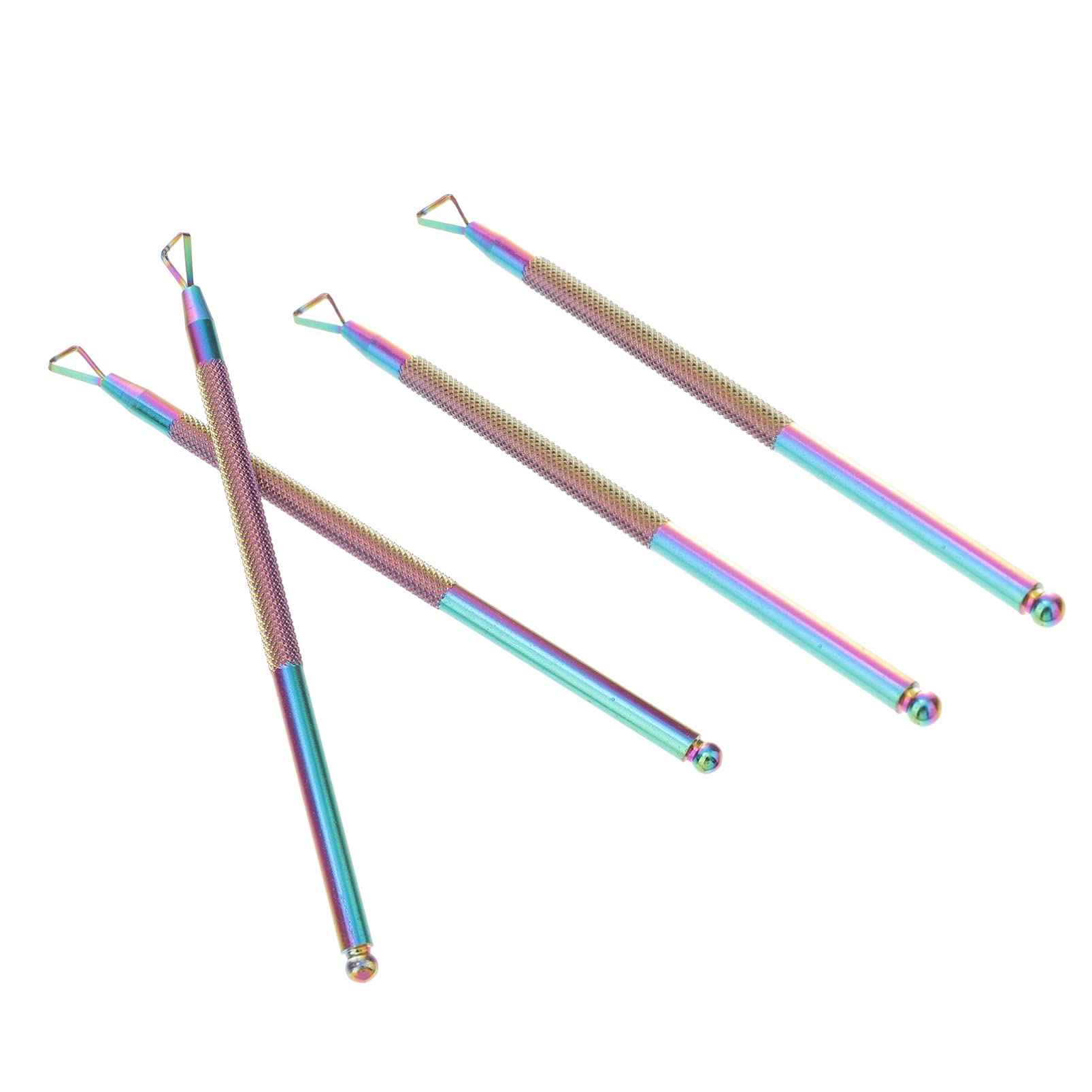 KALLORY Fingernail Polish Remover 4 pcs nail scraper for gel removal, stainless steel nail pusher triangle nail scraper nail polish remover tool for manicure beauty blue Cuticle Pusher