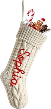 Personalized Christmas Stockings, Custom Family Christmas Stocking with Name, 18 Inches Knitted Xmas Fireplace Hanging Stockings, for Holiday Family Party Decoration