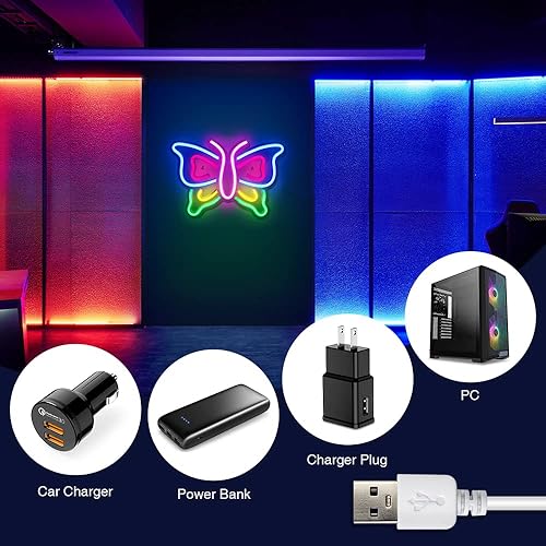Miniatura 5 de Letreros de neón de mariposa para decoración de pared, letreros de neón LED decorativos de Arrinew alimentados por USB, luces de neón de mariposa