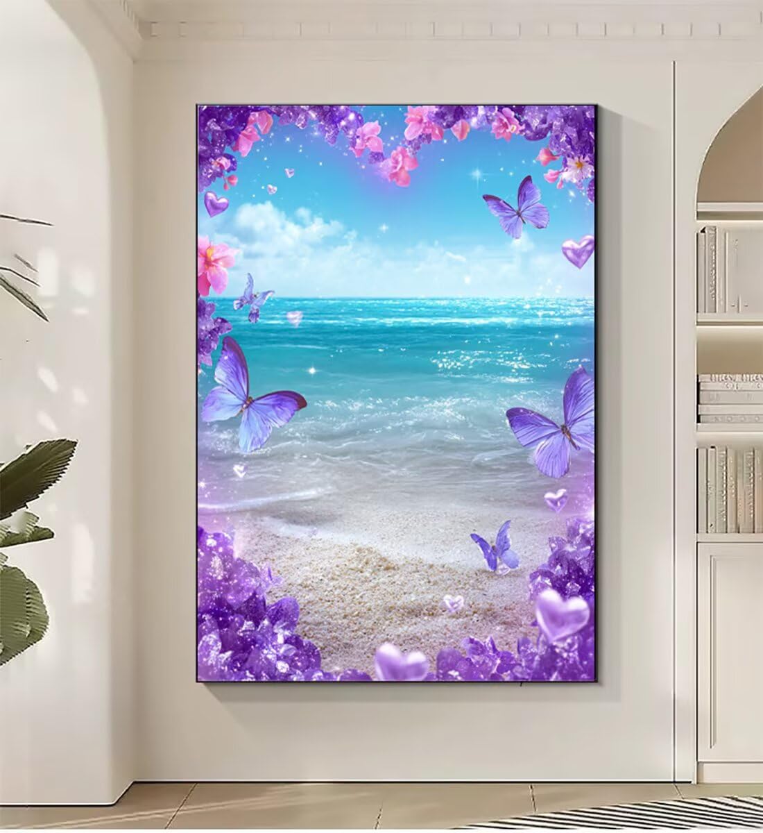Landschaft Schmetterling Malen Nach Zahlen Erwachsene, Paint by Numbers Adult Set, Heimwerk Malen Nach Zahlen Kinder Mit Rahmen, Pinsel und 36 Acrylfarbe Als für Deko Wohnzimmer 60 x 80 cm BJHDK6