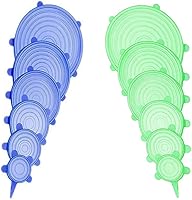 Vista 16 de Juego de 12 tapas elásticas de silicona, 6 tamaños, cubiertas reutilizables para almacenamiento de alimentos, cubiertas de silicona para tazones