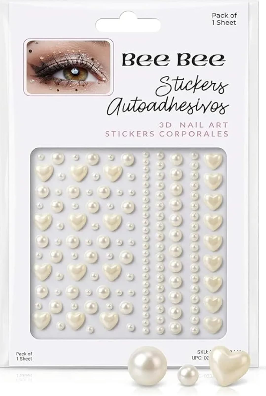 Bee Bee 3D Heart Shape Pearl Nail Art Stickers | Self-Adhesive, 1 Sheet-image-9