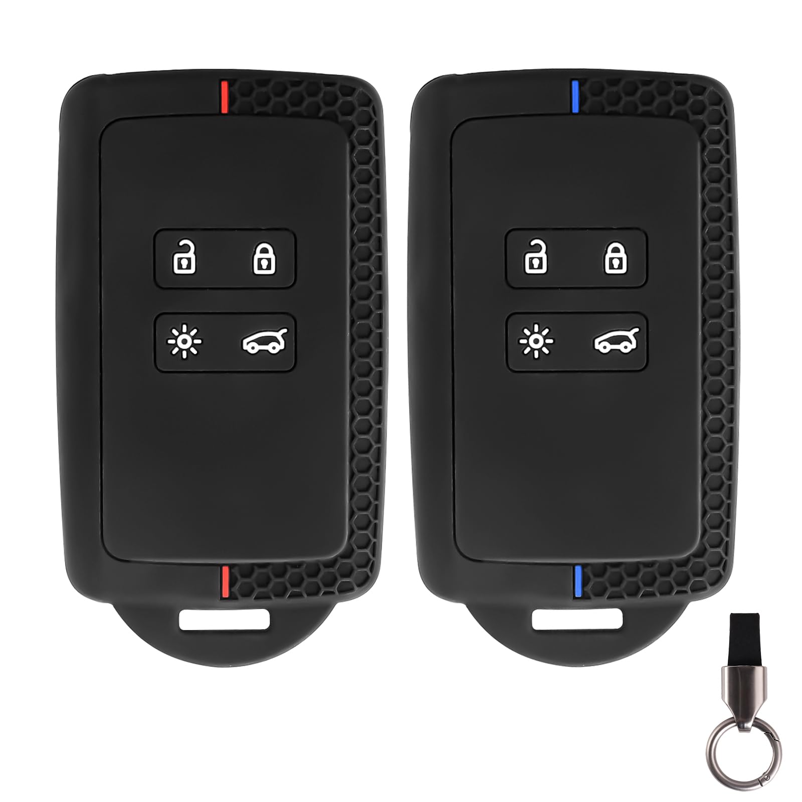 2 szt. etui na kluczyki samochodowe kompatybilne z Renault 4 przyciski, Smartkey, tylko Keyless Go, z breloczkiem do kluczy, silikonowe etui ochronne do Clio Espace Dacia Master Bus Talisman