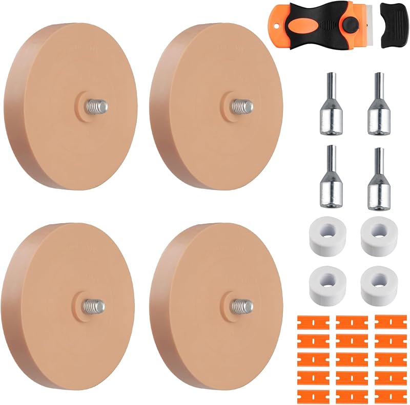 Shuqio Kleberentferner 4er Set Folienradierer mit 15 Ersatzklingen Adapter fĂĽr Akku-Schrauber und Geradschleifer zur Sanften Reinigung von Auto und Motorrad