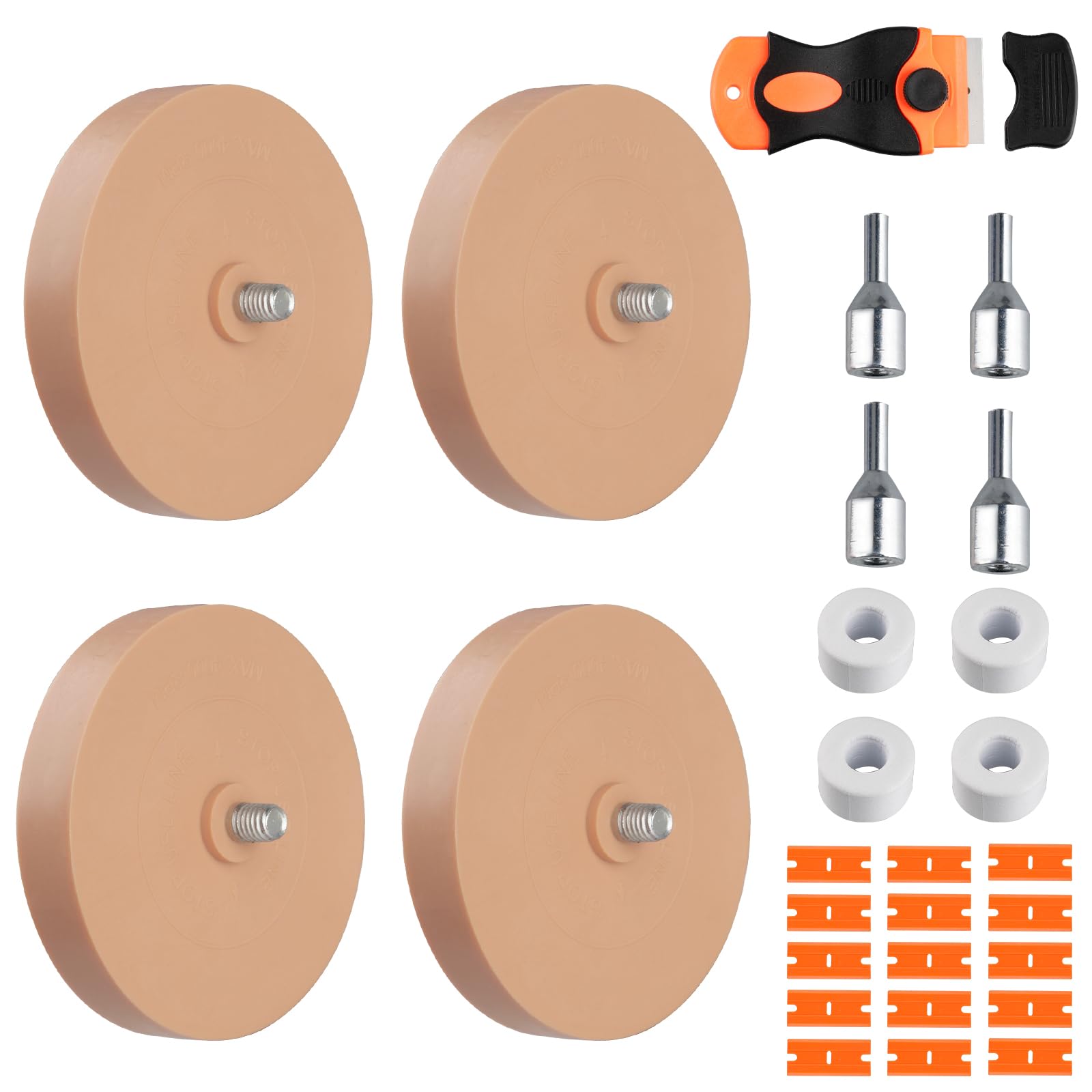 Shuqio Kleberentferner 4er Set Folienradierer mit 15 Ersatzklingen Adapter für Akku-Schrauber und Geradschleifer zur Sanften Reinigung von Auto und Motorrad - 1