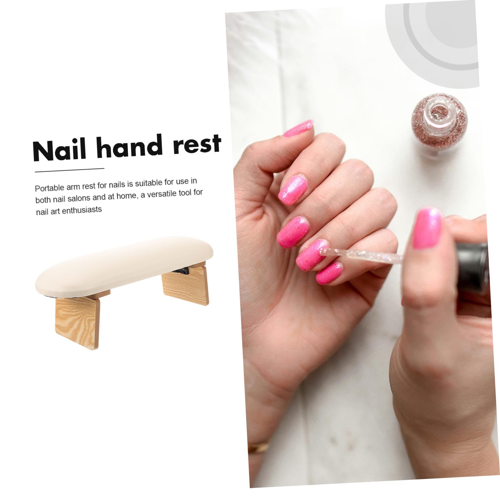 Reposabrazos Ajustable en para Manicura Plegable para Reducir Presión Muñeca de Madera y Pu Esponja, Ajustable en Adecuado para Trabajo en Casa o Salón de Uñas