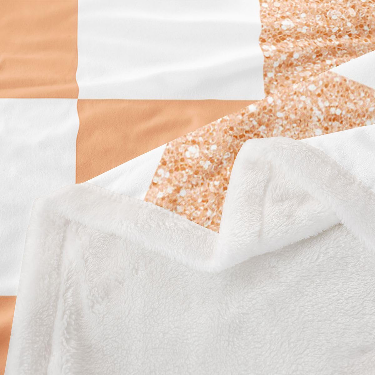 Homewish Orange Glitzer Kariert Wohndecke 229x229cm