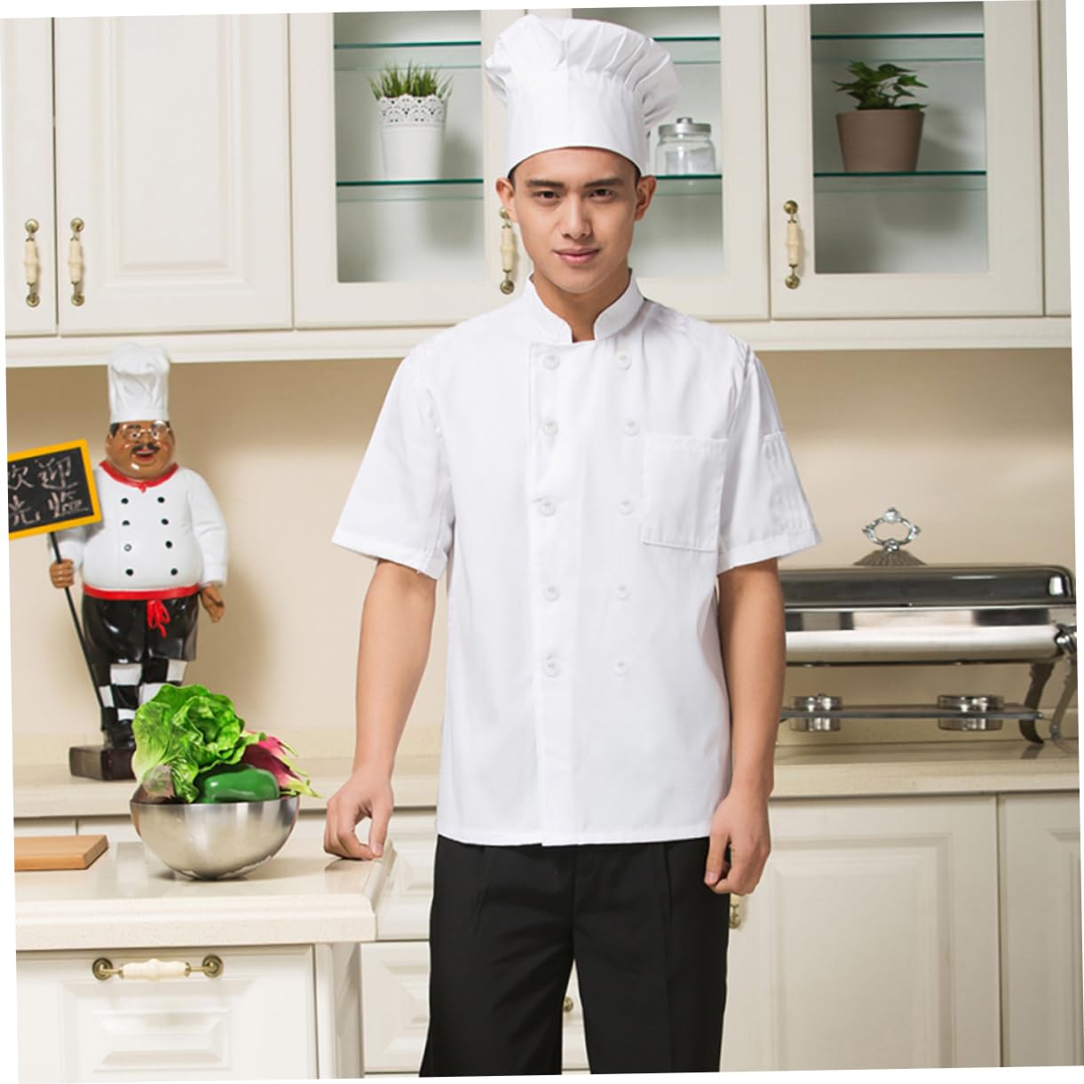 Holibanna Chaqueta De Chef Unisex De Manga Corta XXL Cuello y Cierre De Botones Uniforme Doble Botonadura para Hotel Cocina