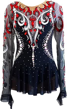 Women's Figure Skating Dress - Customizable, Crystal/Rhinestone Embellished, High Elasticity Spandex - Long Sleeve For Performance