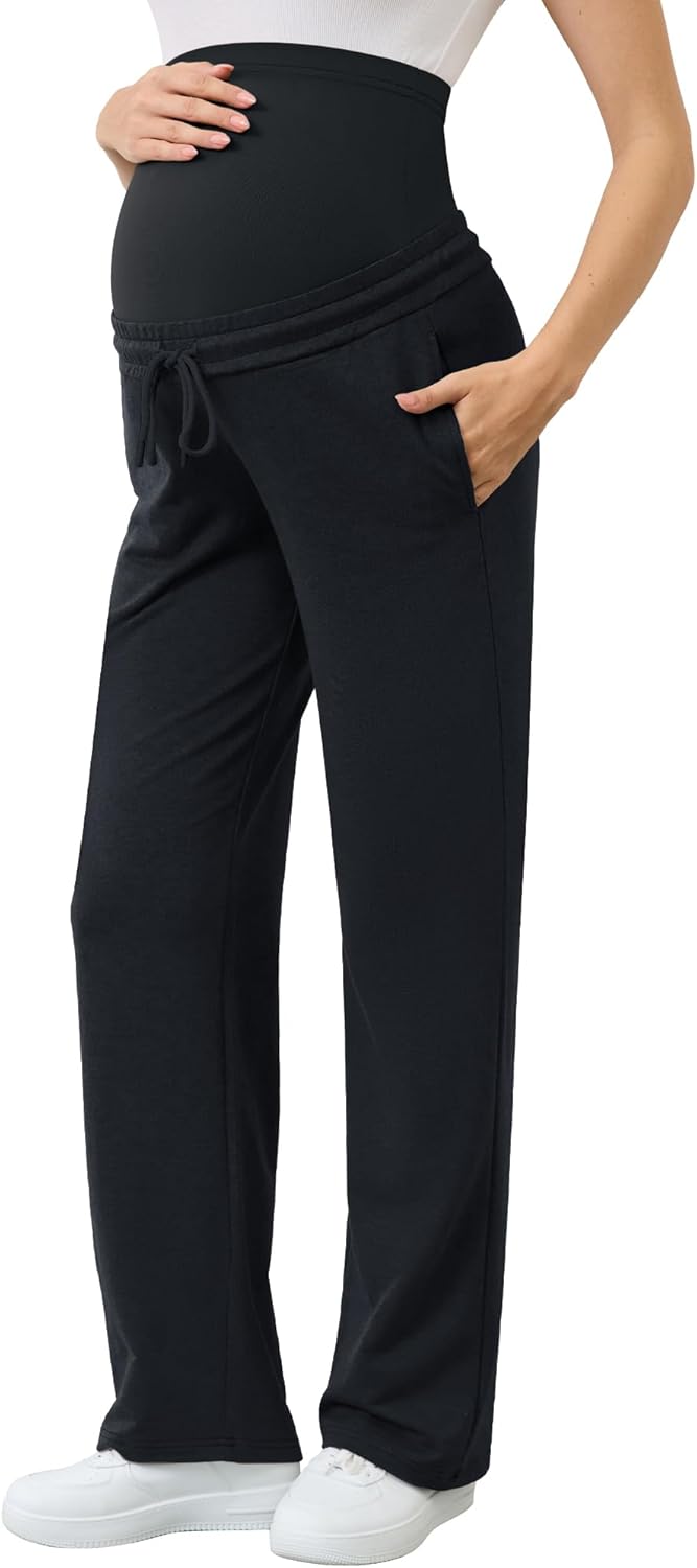 PACBREEZE Women's Maternity Flare Pants, Lounge Casual Pajamas Pants, Stretchy Bootcut Pregnancy Pants, S-XXL