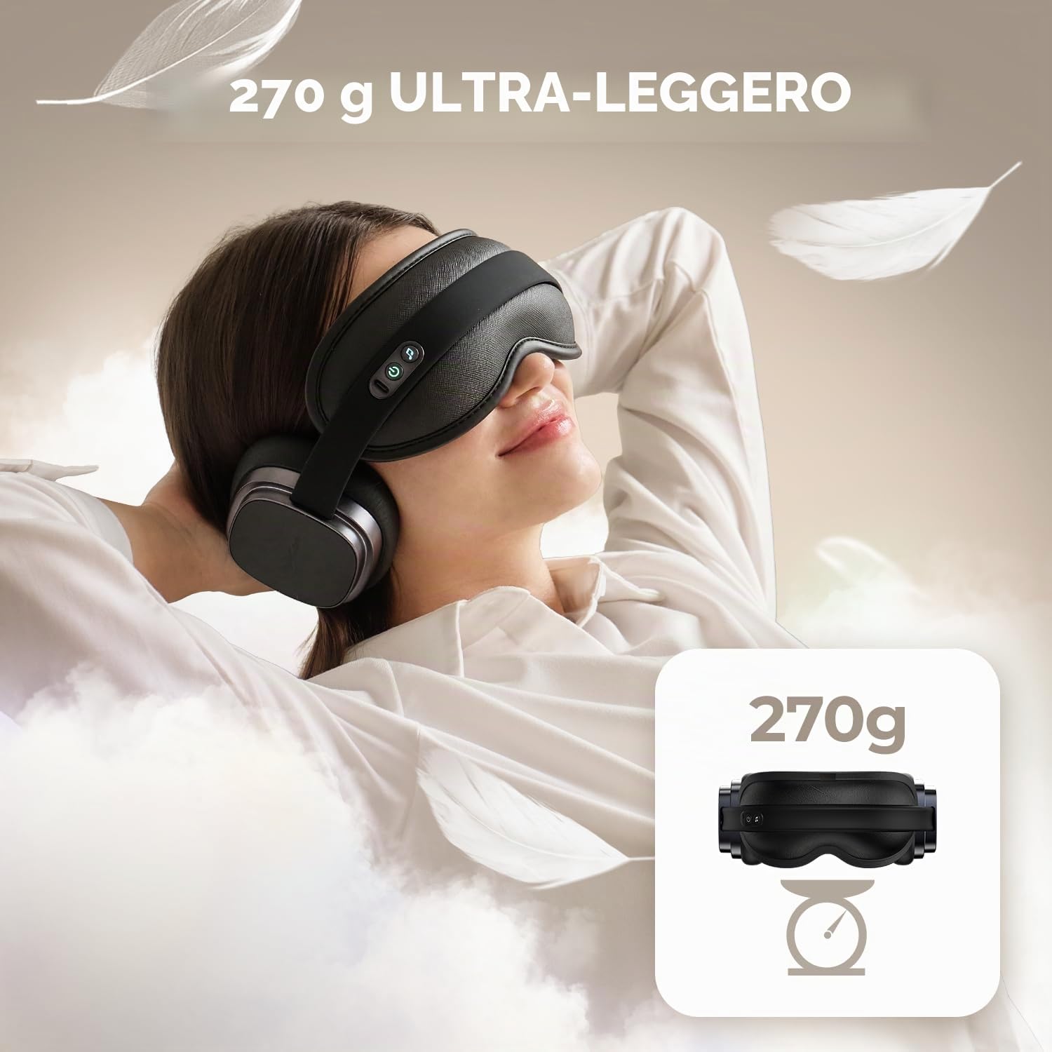 HubiCare - Maschera antirumore per gli occhi, con terapia termica e musica Bluetooth, per concentrarsi, rilassare, dormire meglio, meditare e alleviare la tensione (nero)