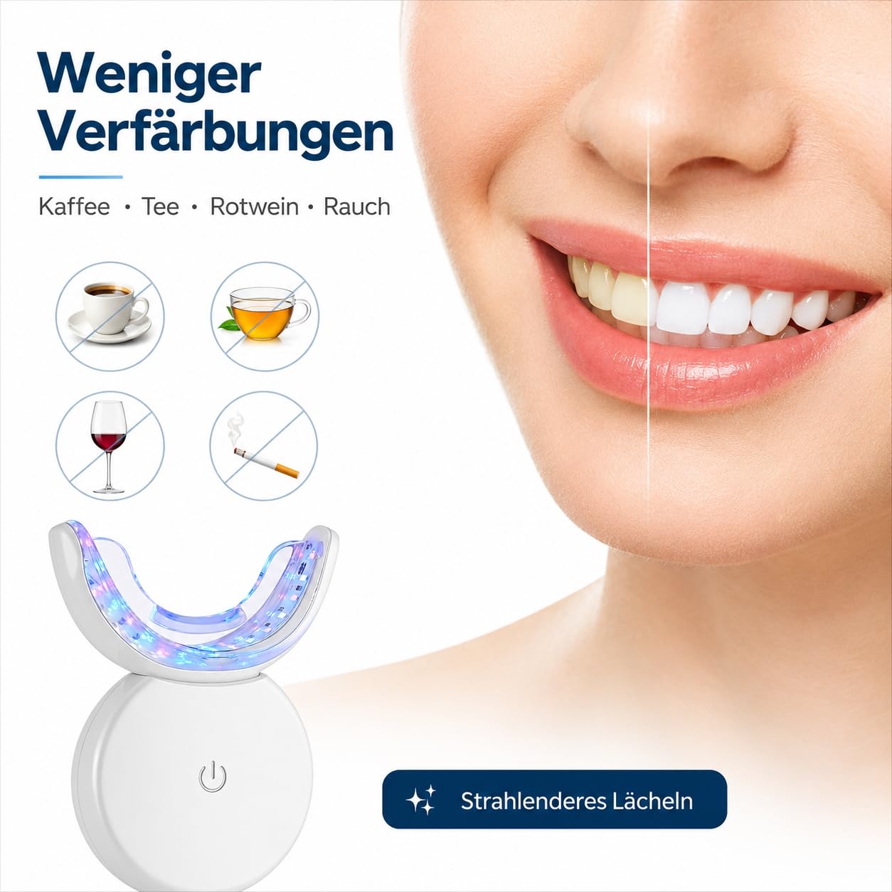 Wellawhite Teeth Whitening Zahnbleaching Set Für Zuhause Mit LED Licht Mundschiene Gel Für Gelbe Zähne Kaffee Tee Rotwein Verfärbungen (Schwarz)