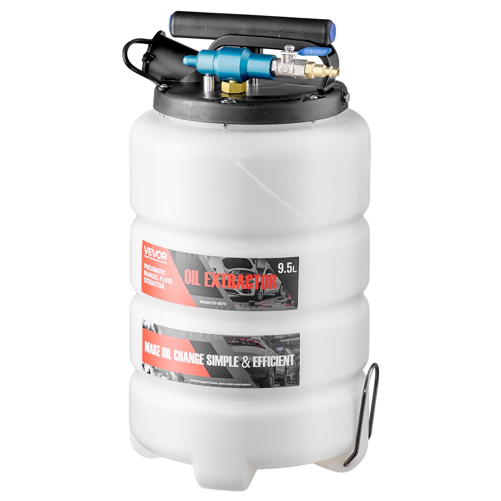 VEVOR Extracteur de Fluides 9,5 L Pompe Vidange Huile Moteur à Aspiration Pneumatique Manuelle pour Voitures, Tondeuses à Gazon, Bateaux, avec Tuyau 150 cm, 3 Tuyaux d'Extension 120 cm, Réservoir PEHD