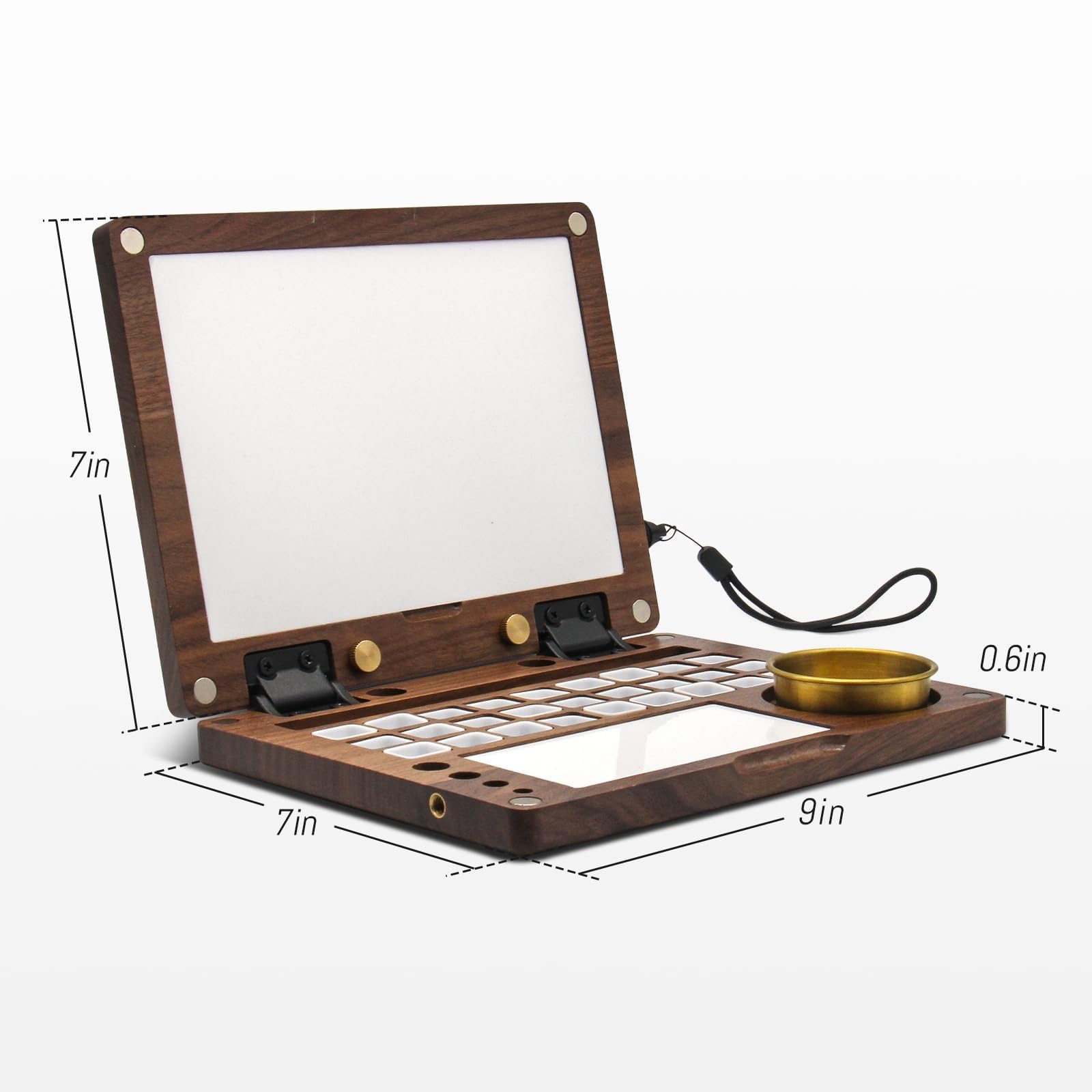 Kit de paleta de acuarelas de viaje con 27 compartimentos, caja de pintura de madera de nogal negro con recipiente para limpiar pinceles, correa de mano y clips metálicos, para artistas