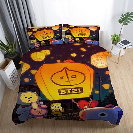 Amazon マイクロファイバー特大bts布団カバー枕カバー寝具bt 21漫画プリント 3枚 C 180x210cm 掛けふとんカバー オンライン通販