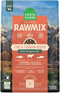 Open Farm, RawMix Grain-Free Dry Dog Food, Protein-Packed Kibble Coated in Bone Broth with Freeze Dried Raw Chunks, Pollock Beef & Salmon, Tide & Terrain Recipe, 3.5lb Bag