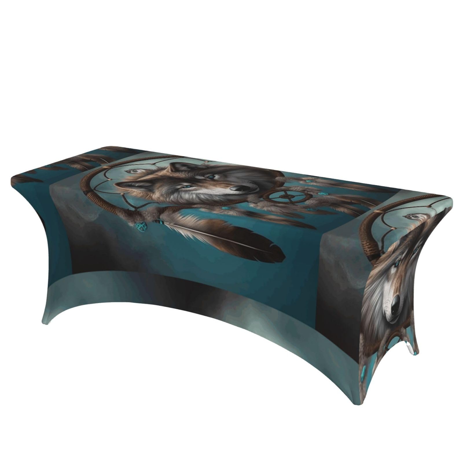 LMNGH 3D Wolf Dream Catcher Decorative Tablecloth Protector for Wedding, Banquet & Parties6FT Spandex Rectangle Tablecloths, Stretch Washable Table Cloth Wrinkle Free Patio Table Cover