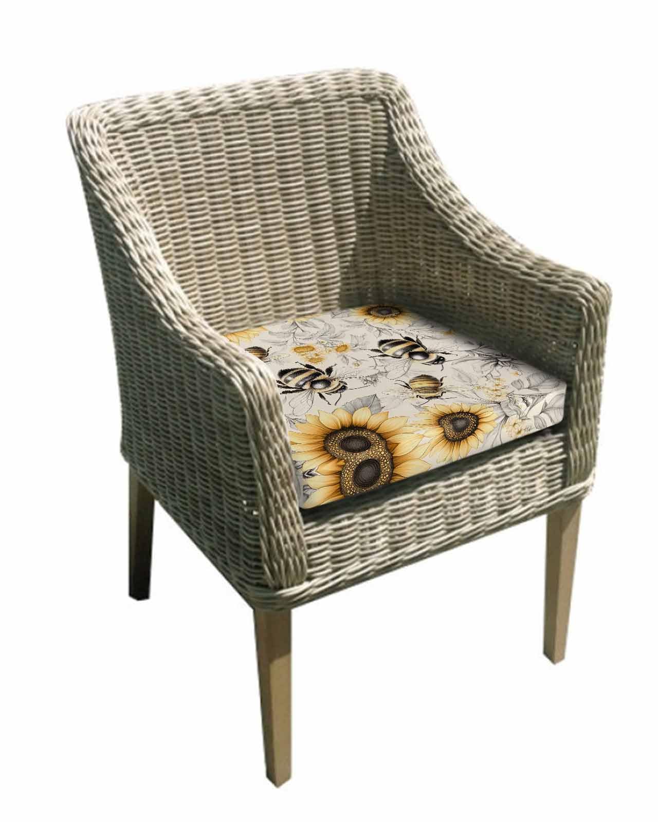 2 Pack Sunflowers Waterproof Cushion Covers with Ties, Outdoor Patio Chaise Lounge Chair Seat Cushion Slip Covers Replacement(Only Cover) Spring Farm Bees Garden Vintage 20