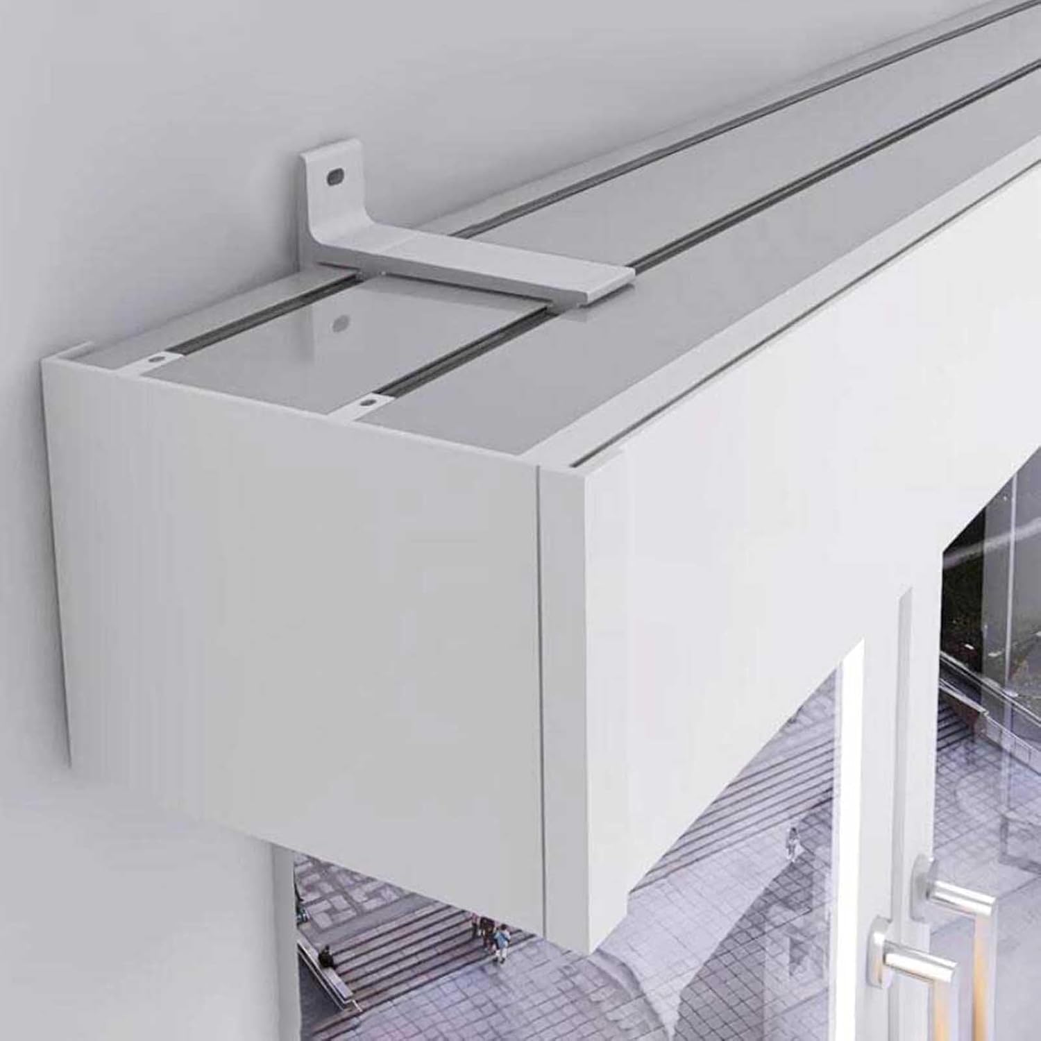 Heavy Duty Wall Mount Curtain Rod Box, Double Track & Bracket, White Valance Pelmet, 9.8ft Room Divider Curtain Rail Cover For Home Décor 700cm/23ft