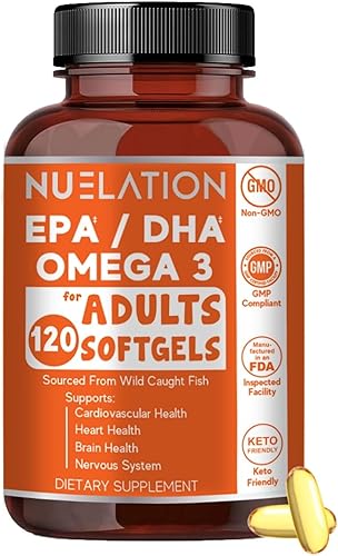Aceite de pescado de 2000 mg Aceite de pescado omega 3 capturado en la naturaleza, 120 cápsulas blandas Sin OMG, sin gluten, apto para dieta