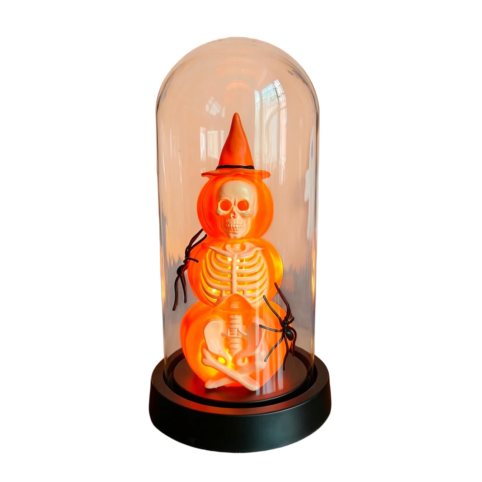 APGLSXY Seasonal Party Centerpiece Decor Featuring Lighted Pumpkin Skeleton in Glass Dome, Warm Glow for Indoor Tabletop Use Mantel Accent