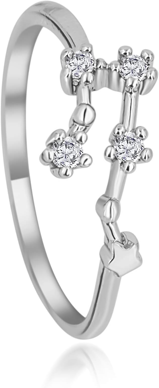 Zodiac Constellation Ring with Cubic Zirconia Stones Made of Zinc, Steel & Brass