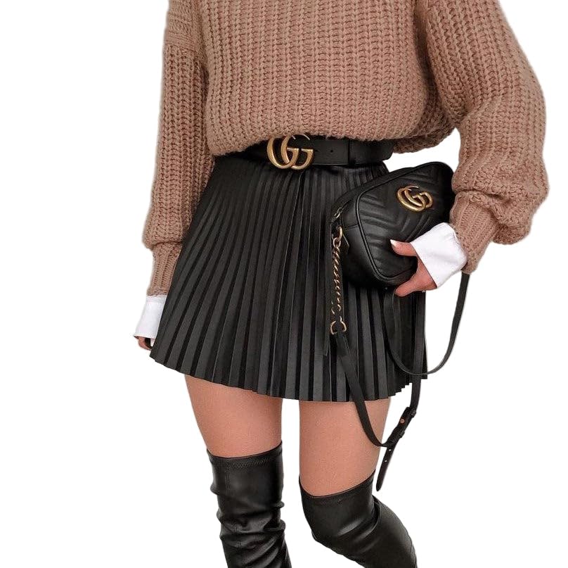 Black Pleated Knitted Mini Skirt High-Waist2