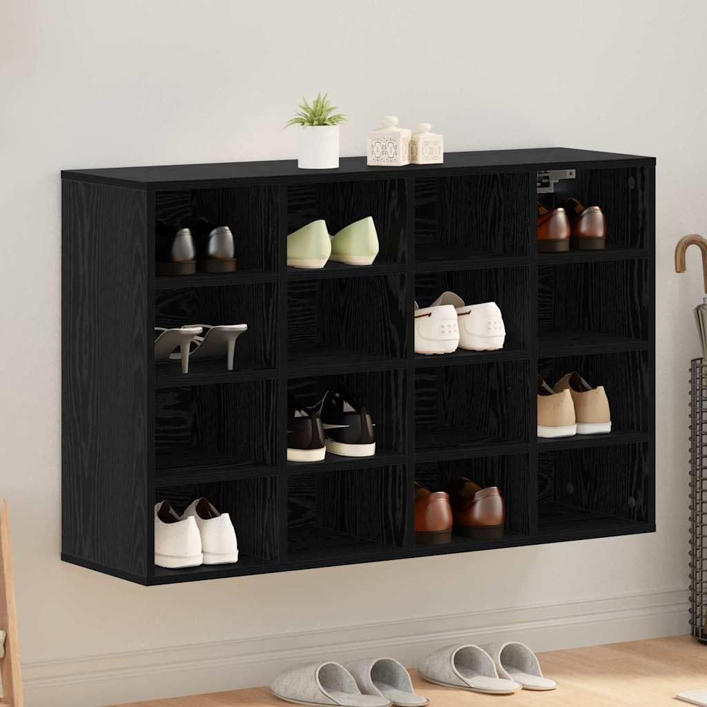 Schuhschrank mit Regal Schwarz Eichen-Optik 103 x 30 x 67 cm, schmaler Schuhständer mit 16 Regalbrettern, platzsparende Schuhaufbewahrung für Flur, Diele, Eingangsbereich