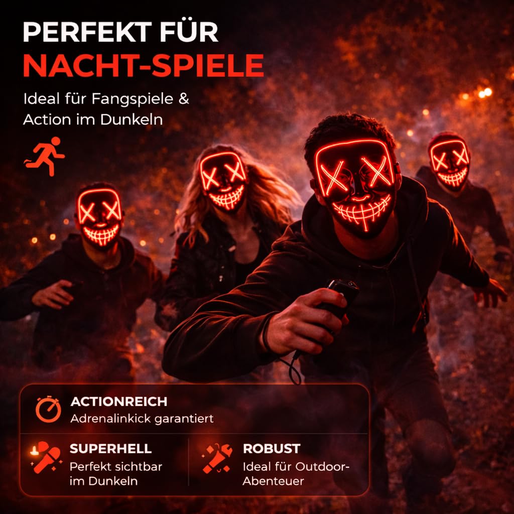 FASCHINFEVER Maska czyszcząca LED – maska kostiumowa sterowana na Halloween, karnawał i karnawał, jako kostium dla mężczyzn i kobiet (wybór koloru)