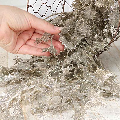 Factory Direct Craft Elaborate Cascading Platinum Glittered Artificial Holly Leaf Spray for Holiday and Home Decor