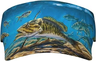 Ousika Lake Fish Fishing Printing Visor Hats Men Women Adjustable Sun Visor Caps Empty Top Baseball Cap Sun Visor for Travel,Sports,Climb Black