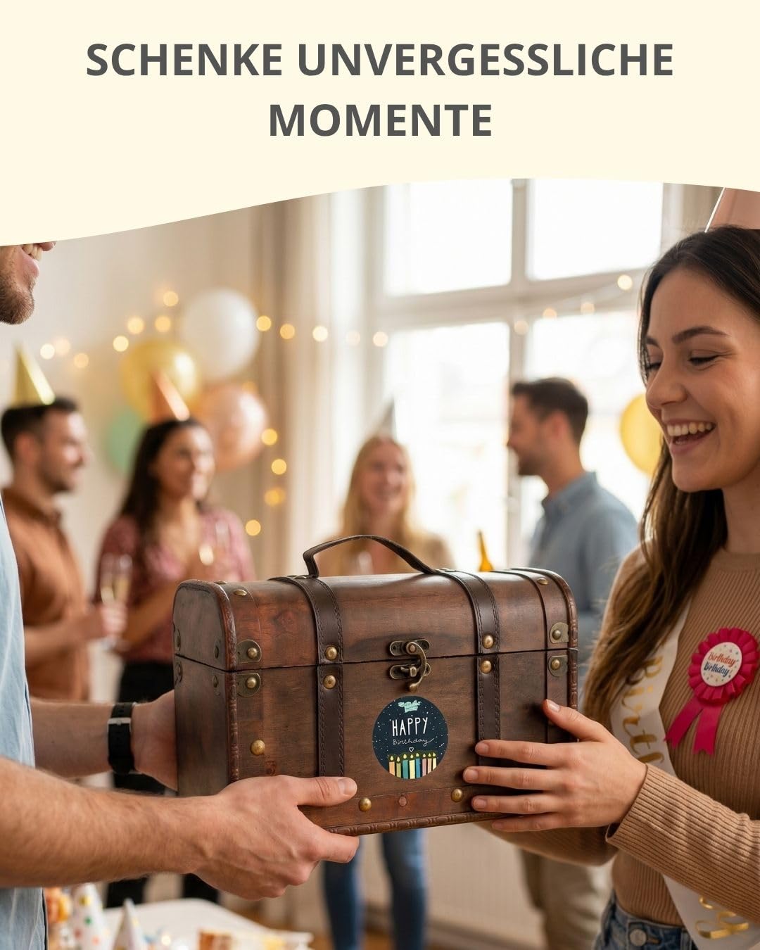 Schmatztruhe Happy Birthday – Geschenktruhe mit kunterbuntem Süßigkeiten-Inhalt, tolle Geschenk-Idee zum Geburtstag