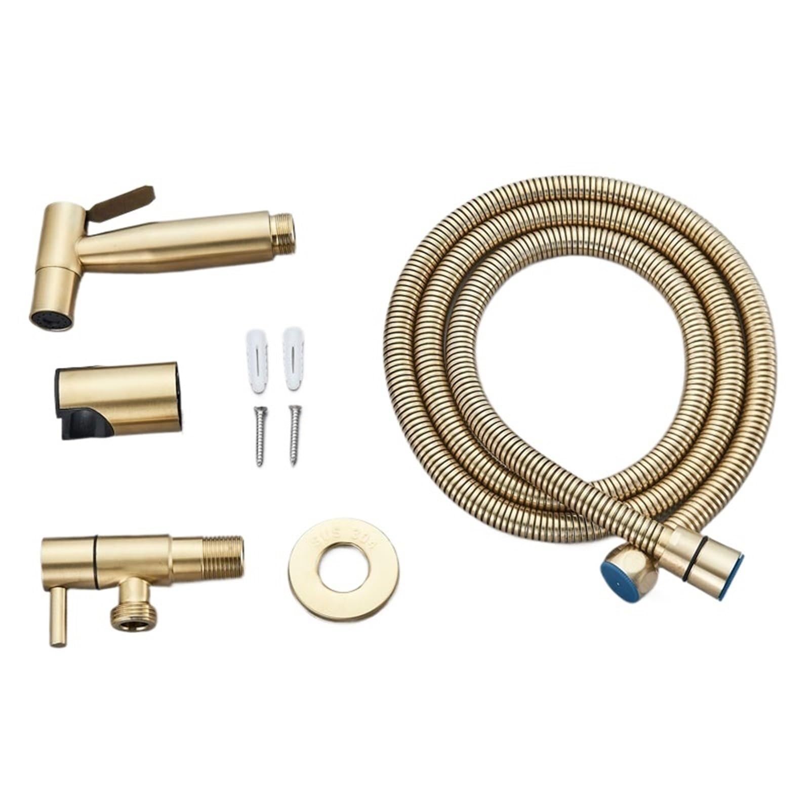 Kit de Ducha de Oro Cepillado, rociador de bidé de Mano, válvula de Grifo de Inodoro de Acero Inoxidable, Juego de chorros de Ducha higiénica (níquel Cepillado).
