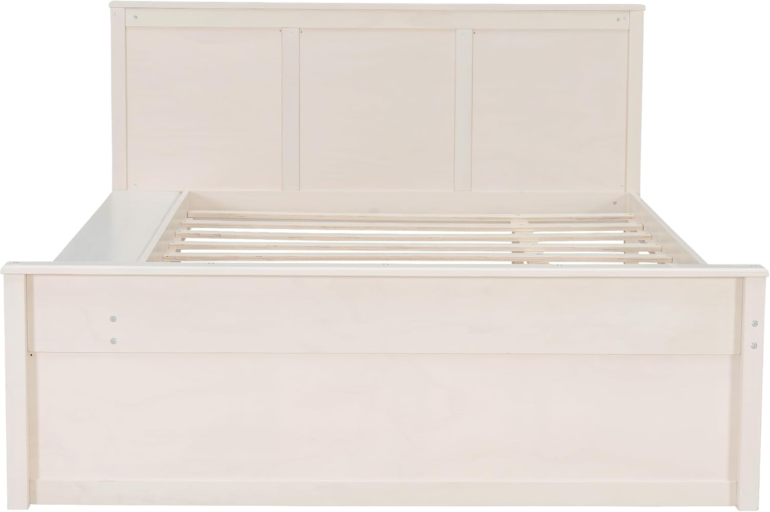 Merax Classic Solid Wood Platform Bed with Trundle Bed and Storage Cabinet, Full Storage Bed Frame with Headboard for Bedroom, Guest Room,No Box Spring Needed, Space Saving, Cream White