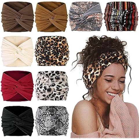 AKTVSHOW 7'' Wide Headbands for Women, 10 Pack Large Boho Turban Headband Fashion Non Slip Hairbands Thick Head Wraps Yoga Workout Hair Accessories Cover