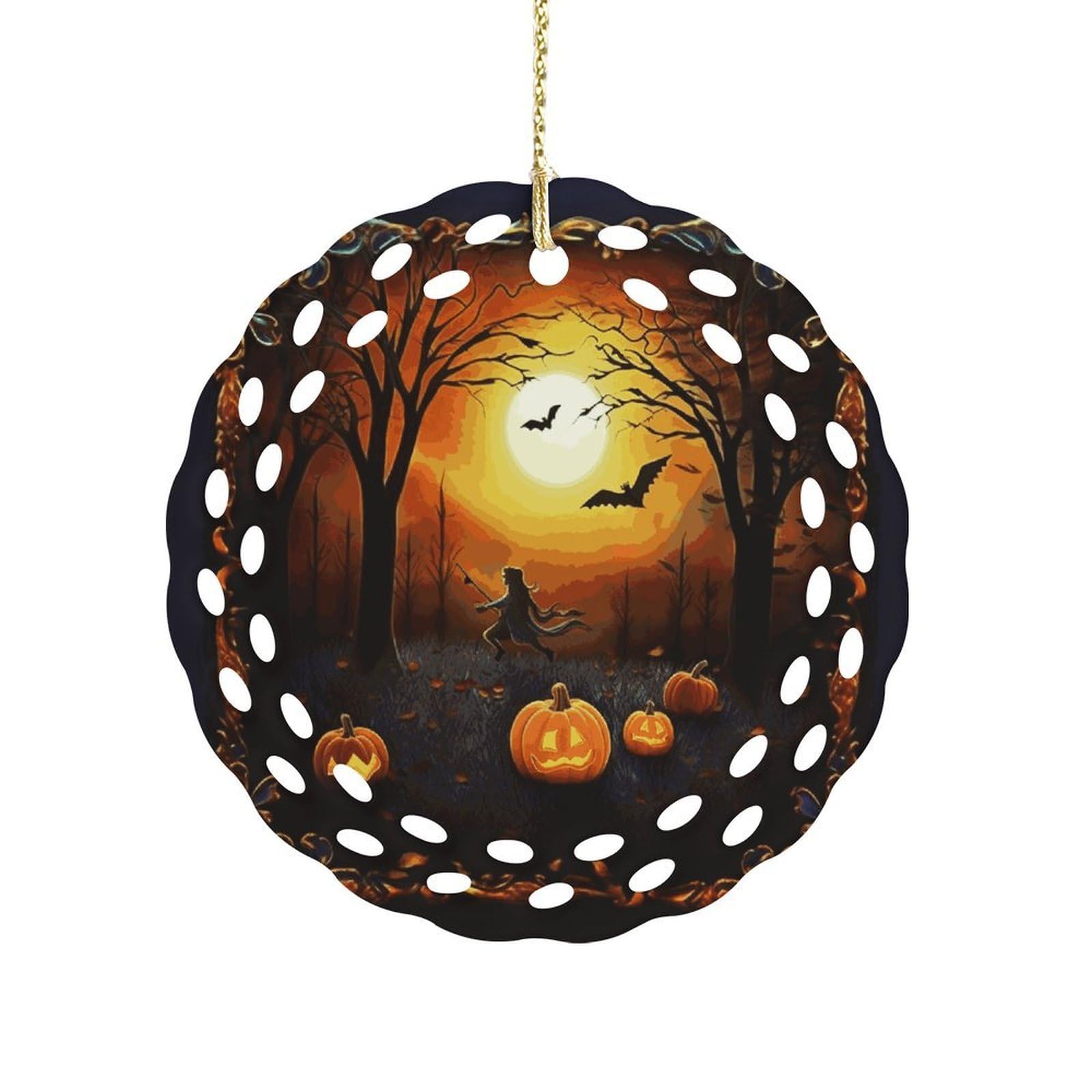 Btcowzrv Style Halloween Party Ceramic Ornament,Round Ornaments With Hole Easy To Hang,Hanging Ornament For Wedding Party Home Window Garden Christmas Day Decor
