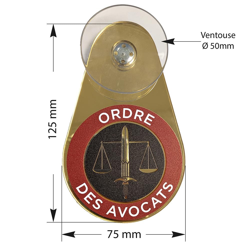 Signalétique.biz France Macaron Avocat - Insigne doré Avocat à Ventouse - Plaque Avocat pour Pare-Brise
