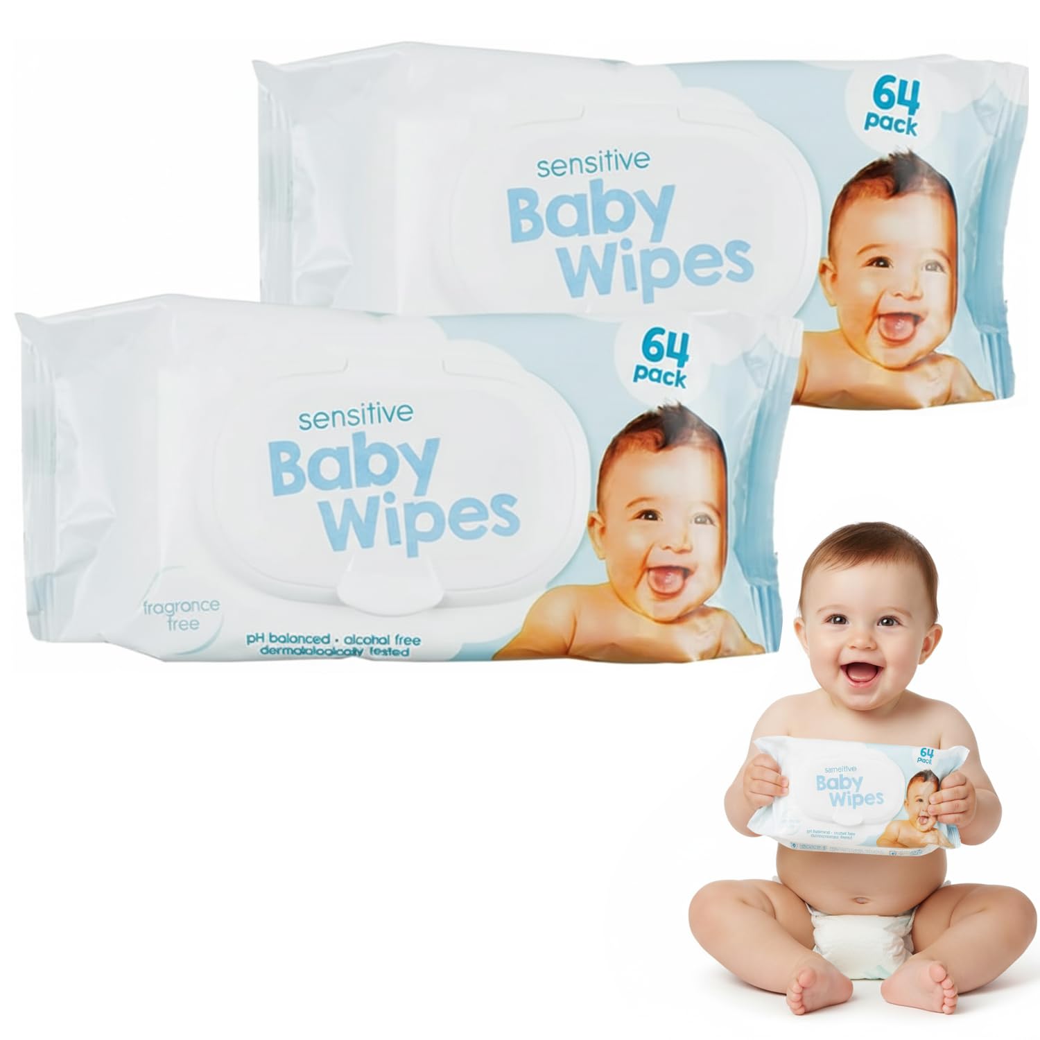 Ultra Sensitive Baby 𝐖𝐢𝐩𝐞𝐬, Alcohol-Free & Dermatologically Tested Soft & Thick Wet Wipes Baby for Delicate Skin
